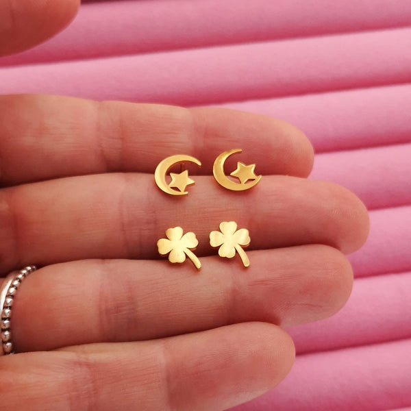 Pack brincos mini lua & trevo PAMPA MIA ®