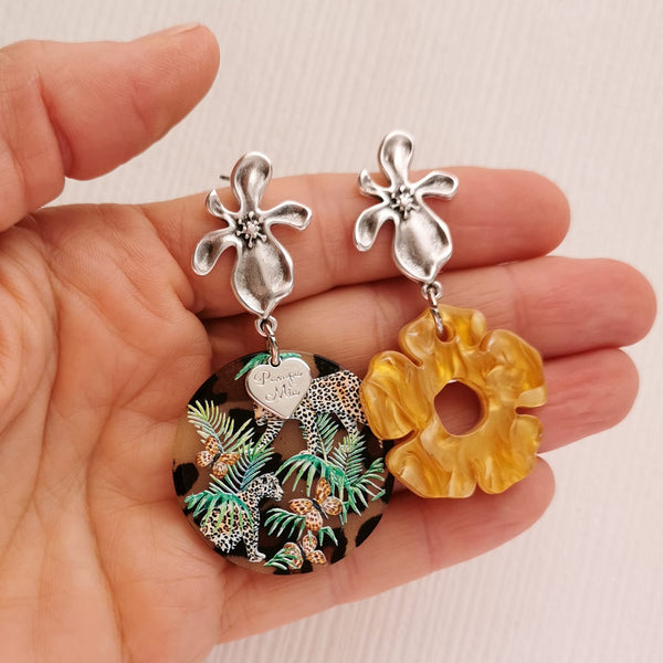 Brincos leopardo & flor PAMPA MIA ®