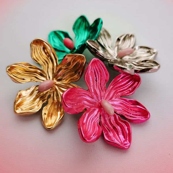 Brincos flores com centro rosa PAMPA MIA ®