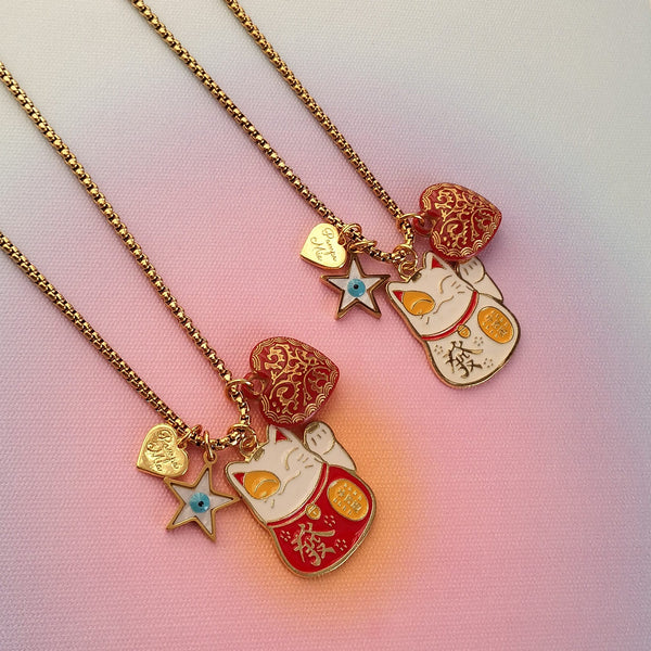 Fio Maneki Neko & coração vermelho PAMPA MIA ®