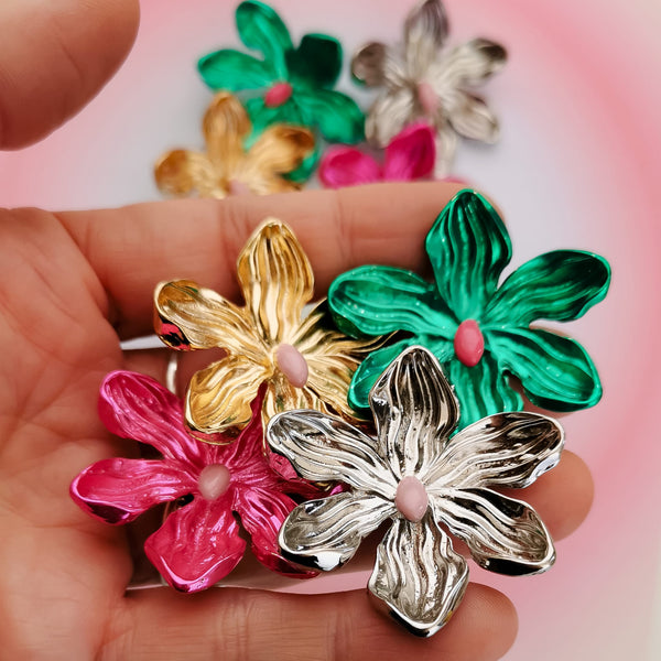 Brincos flores com centro rosa PAMPA MIA ®