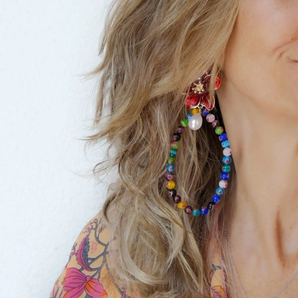 Brincos Argolas Inspo Murano & Fecho Flor PAMPA MIA ®