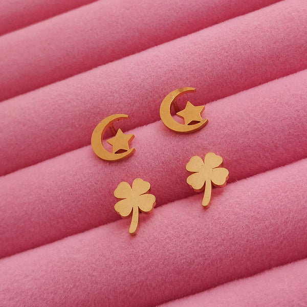 Pack brincos mini lua & trevo PAMPA MIA ®