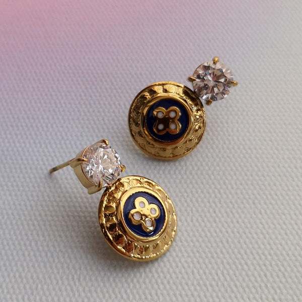 Brincos com flor fundo azul e brilhante PAMPA MIA ®