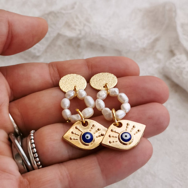Brincos perolas e olho turco PAMPA MIA ®