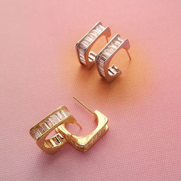 Brincos argolas quadradas com zircónias PAMPA MIA ®