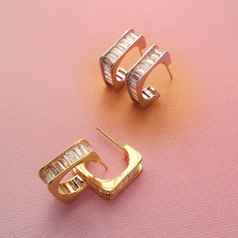 Brincos argolas quadradas com zircónias PAMPA MIA ®