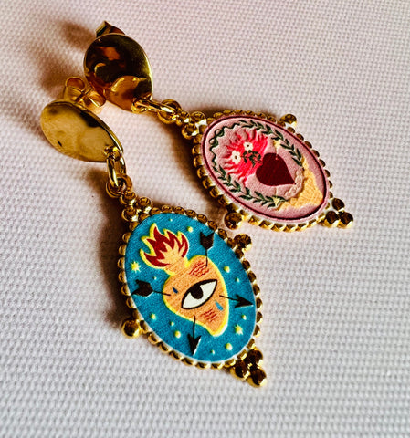 Brincos corações mexicanos pintados PAMPA MIA ®